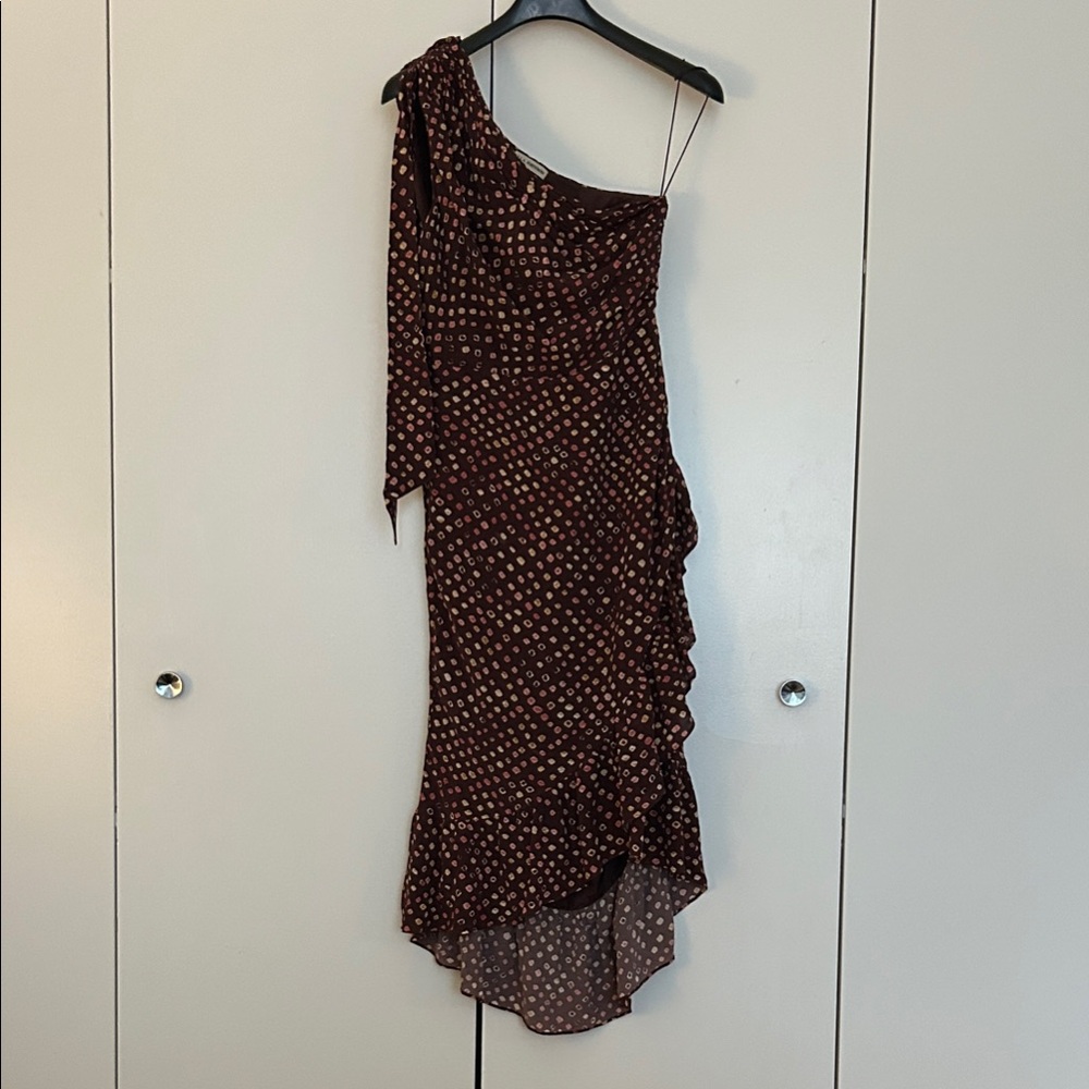 Ulla Johnson Brown and Cream One-Shoulder Dress